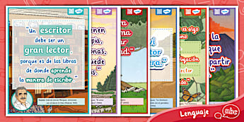 Frases de Gabriel García Márquez en pósteres educativos.