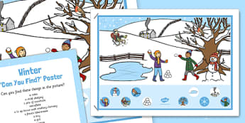 Winter Scene Can You Find Poster and Prompt Card Pack - winter scene, can, find, poster, prompt, card, pack