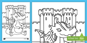 Taflen Lliwio Tanwen wrth yr Castell/Tanwen at the Castle Colouring Page