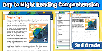 Third Grade Day to Night Reading Comprehension Worksheet