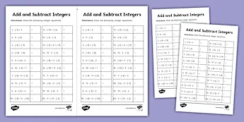 Integers Worksheets | twinkl.com