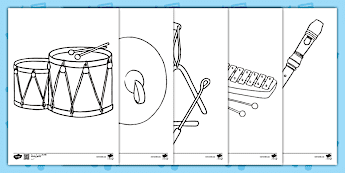 Musical Instruments Groups Colouring In Musical Instruments Colouring Sheets | twinkl.co.uk