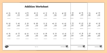 2 Digit Number Addition Worksheets