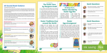 UKS2 60-Second Reads: Easter Activity Pack - Easter Sunday, chocolate eggs, traditions, sixty seconds, 90 words a minute, ninety words, speed rea
