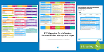 EYFS Reception Termly Tracking Document Divided into Ages and Stages Assessment Tracker 