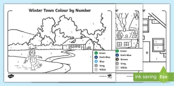 Winter Town Colour-by-Number Pages | Twinkl | KS1 | Winter