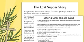 The Last Supper Story Sheet Romanian Translation - romanian, christianity, christian, religion
