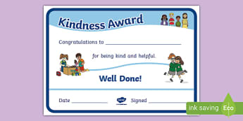 Kindness Award Certificate - kindness award certificates, reward, award, certificate, rewards, school reward