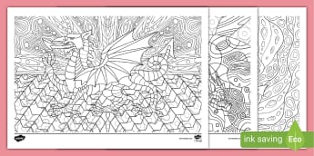 Printable Welsh Dragon Mindfulness Colouring Sheets