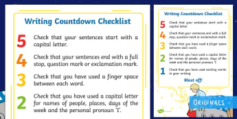 Year 1 Space-Themed Writing Countdown Checklist - Back to Earth with a Bump, space, planets, night and day, dark, sun, Mars, moon, stories, picture bo