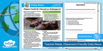 Hippos Could Be Endangered  - Daily NewsRoom Story (ages 7-9)