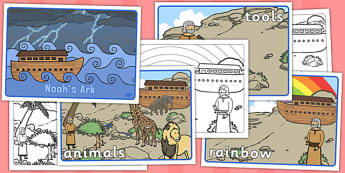 Noah's Ark Visual Aids - Noah's Ark, visual aid, aid, noah, bible story, tools, ark, animals, rain, rainbow, flood, dove, land
