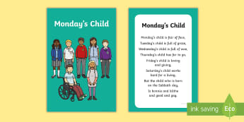 Monday's Child Poem - Primary Resources - Nursery Rhyme