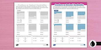 Modelling Fractions as Decimal Hundredths Activity