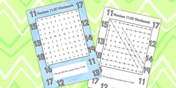 Numbers 11 20 Word Search - numbers wordsearch, wordsearch, maths wordsearch, mathematics wordsearch, numbers 11-20, maths word activity