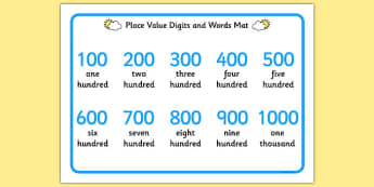 Place Value Digits And Words Mat 10 100 Teacher Made