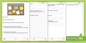 Artist Research Template Activity - Art Teaching tool