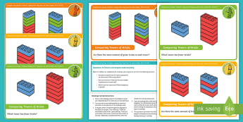 EYFS Maths Comparison Chilli Challenges: Building Bricks Colour and Number Comparison