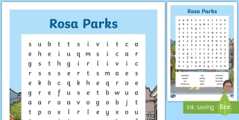 Rosa Parks Word Search - racism, america, 1950, civil rights movement, black history, Irish
