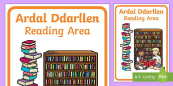 Reading Area Display Poster - English/Welsh - display, welsh, reading area, siarter iaith, back to school, ESSENTIALS, curriculum cymreig, bilingual display,Welsh