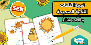 نشاط بطاقات تمييز الكلمات الثلاثية الصحيحة