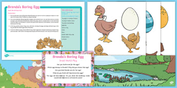 Brenda's Boring Egg Small World Play Idea and Printable Resource Pack - Twinkl Originals, stories, fiction, imaginary play, tuff tray, tuff spot, builders tray, ducks, Egg,