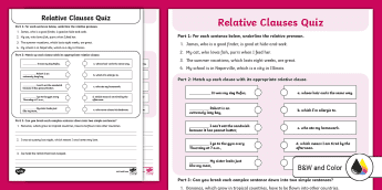 Relative Clauses Worksheets | twinkl.com