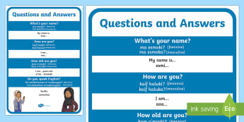 Questions and Answers Display Poster Phonetic English/Arabic