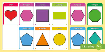 Vetor do Stock: Learn basic 2D shapes with their vocabulary names in  English. Colorful shape flash cards for preschool learning. Illustration of  a simple 2 dimensional flat shape symbol set for education.