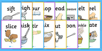 Cooking Actions Display Posters - cooking, cooking actions, posters, display, banner, weighing, pouring, chopping, kneading