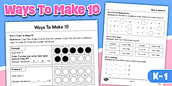 Ways To Make 10 Worksheet for K-1st Grade