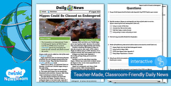 Hippos Endangered News For Kids | Twinkl Resources