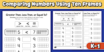 Comparing Ten Frames Worksheets for K-1st Grade