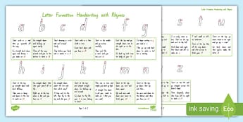 letter formation rhymes sheet handwriting teacher made