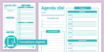 Agenda zilei Pagina cu completare digitală