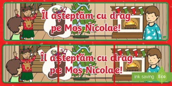 Îl așteptăm cu drag pe Moș Nicolae! - Banner  - Sfântul Nicolae, 6 decembrie, sărbătoare, ghetuțe, cadouri, cizmulițe, de afișat, afiș, Decem