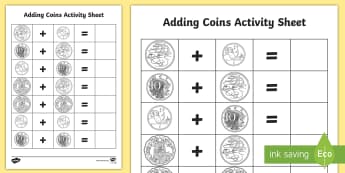 adding coins worksheet teacher made
