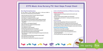 EYFS Music Area Nursery FS1 Next Steps Prompt Poster
