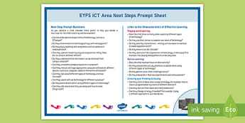 EYFS ICT Area Reception FS2 Next Steps Prompt Poster - prompt sheets, Early Years Next Steps, Continuous Provision, Reception, FS2, Assessment, Next Steps, Progress, Indi