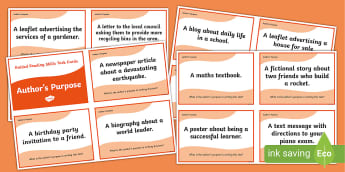 Author's Purpose Task Cards  Reading Comprehension Game –  AimeesEdventuresLLC