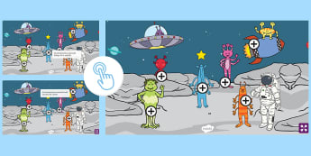 Juego interactivo Preposiciones de lugar con extraterrestres