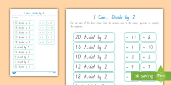 I Can Divide by 2 Cut and Match Worksheet