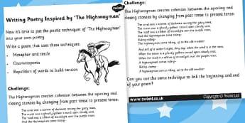 The Highwayman Poem With Worksheet Ideas