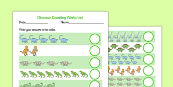 Dinosaur Counting Worksheet up to 20 - dinosaur, 1-1, one to one, counting, worksheet, 20, cardinal, numbers