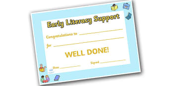 Early Literacy Support Award Certificates - ELS, Early Literacy Support,  literacy award, scroll, reward, award, certificate, medal, rewards, school reward
