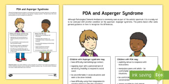 PDA and Asperger Syndrome: The Differences Adult Guidance - Pathological, Demand, Avoidance, autism, fact sheet 