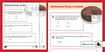 Fifth Grade  Wintertime Party: Fractions Opening Worksheet