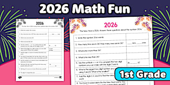 First Grade New Year 2026 Math Fun Worksheet