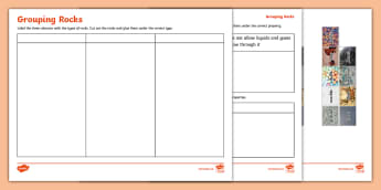 Grouping Rocks Worksheet for 3rd-5th Grade