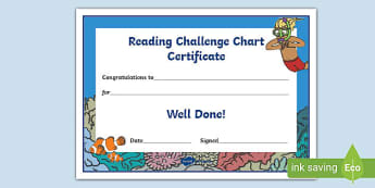 Reading Challenge Chart Certificates Great Barrier Reef Themed - awards, record, celebrate, celebration, early years, ks1, ks2, target, australia, sea, water, fish, coral